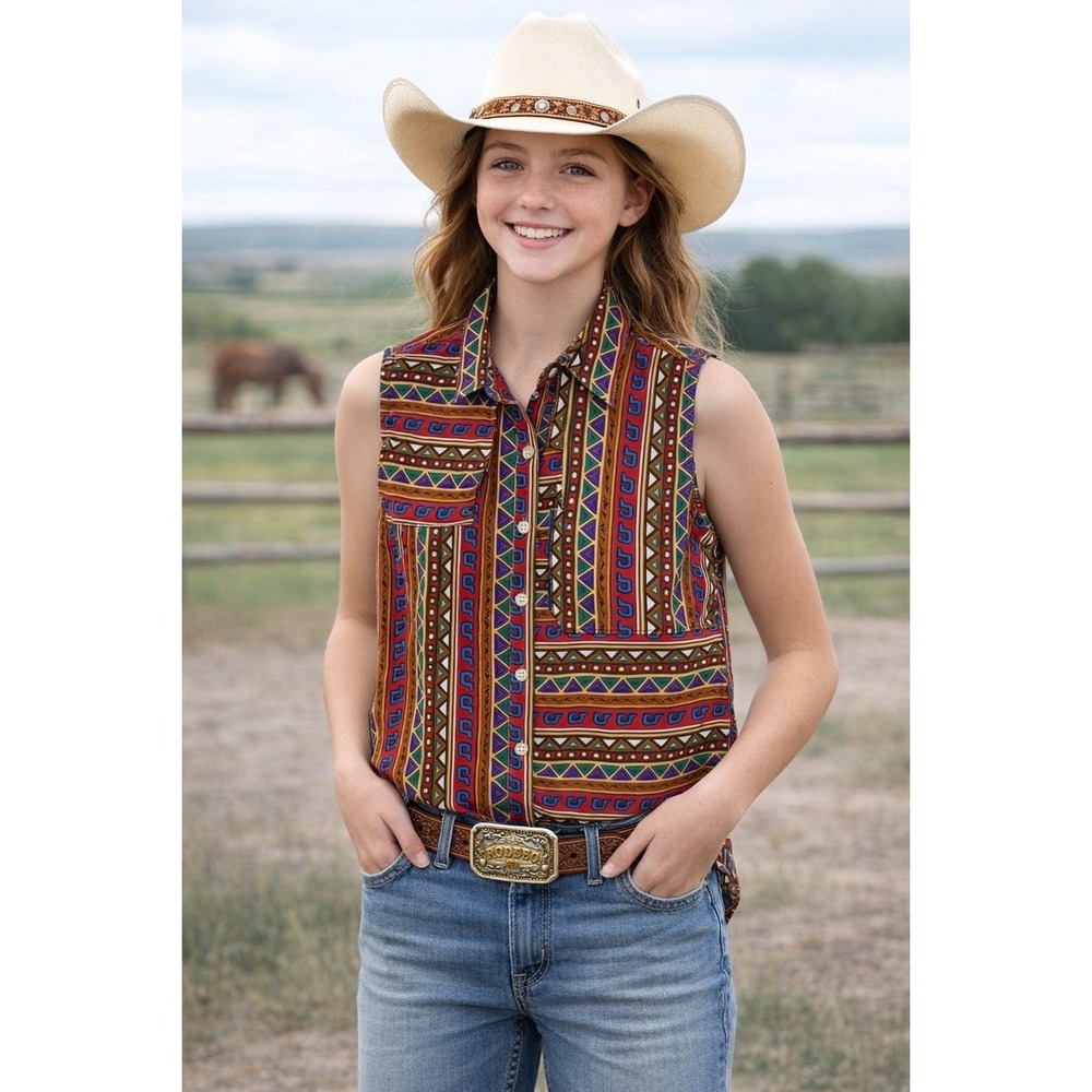 Rodeo Western Wear Sleeveless Shirt Girls XL Southwestern Print